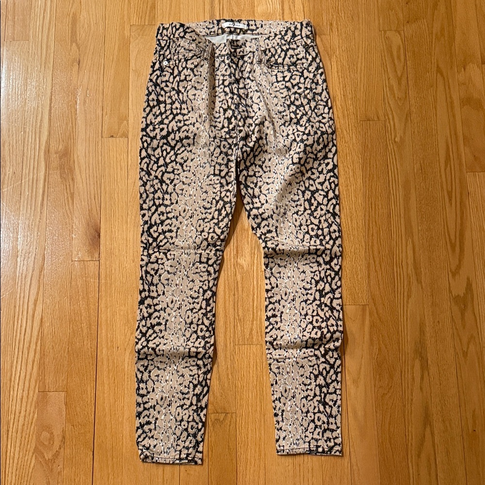 7 For All Mankind Leopard Print Skinny Jeans - Black and Cream